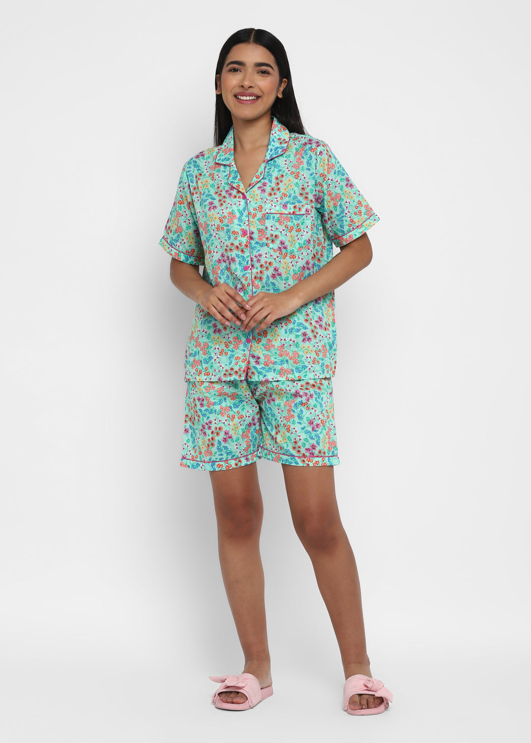 Floral Print Short Sleeve Women's Boxer Set - Shopbloom