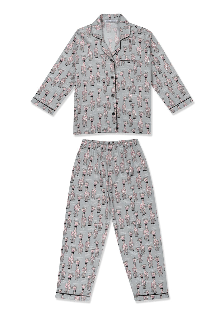 Giraffe Print Long Sleeve Kids Night Suit - Shopbloom