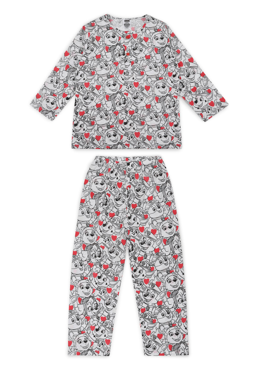 Paw Patrol Line Art Print Round Neck Long Sleeve Kids Night Suit - Shopbloom