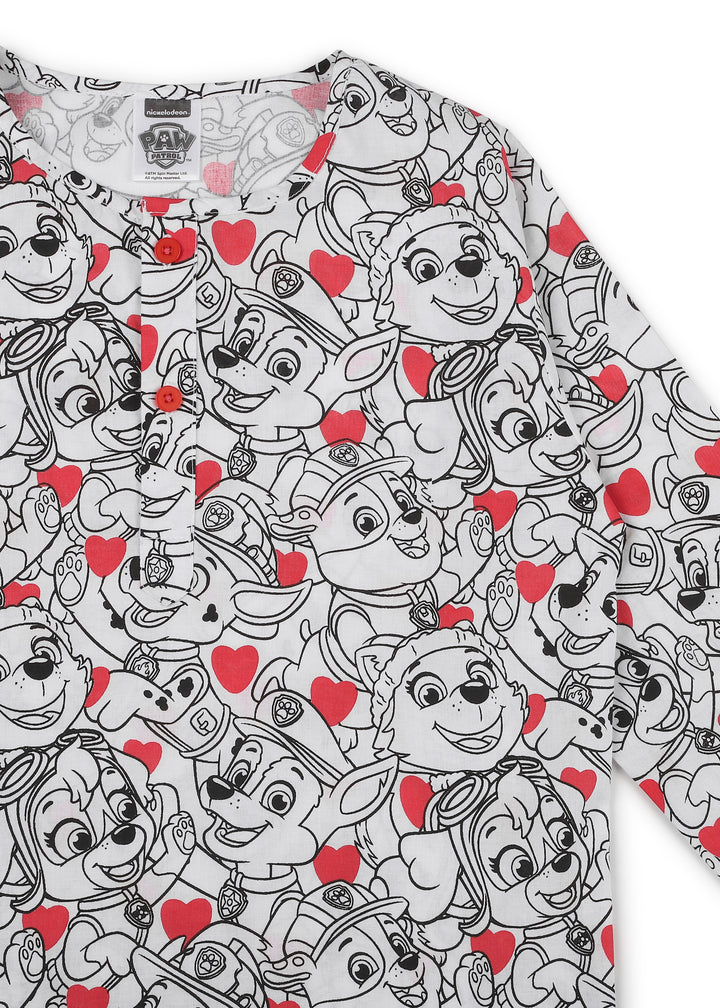 Paw Patrol Line Art Print Round Neck Long Sleeve Kids Night Suit - Shopbloom