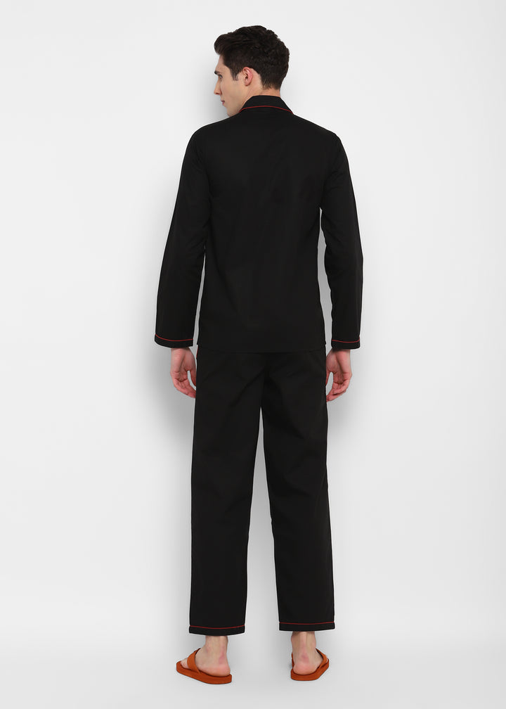 Black Cotton with Red Piping Men's Night Suit