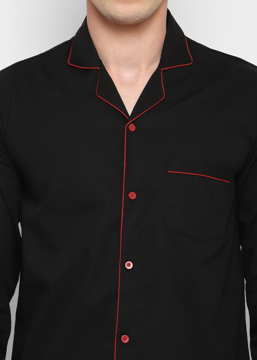 Black Cotton with Red Piping Men's Night Suit