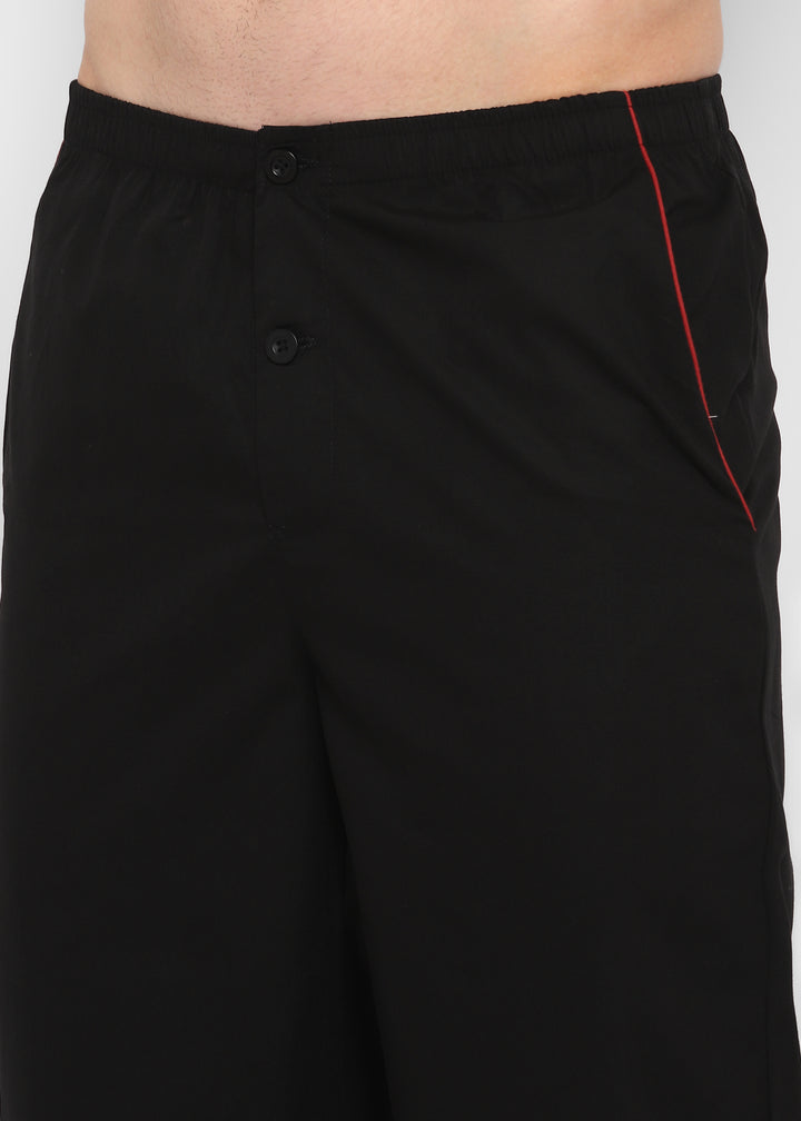 Black Cotton with Red Piping Men's Night Suit