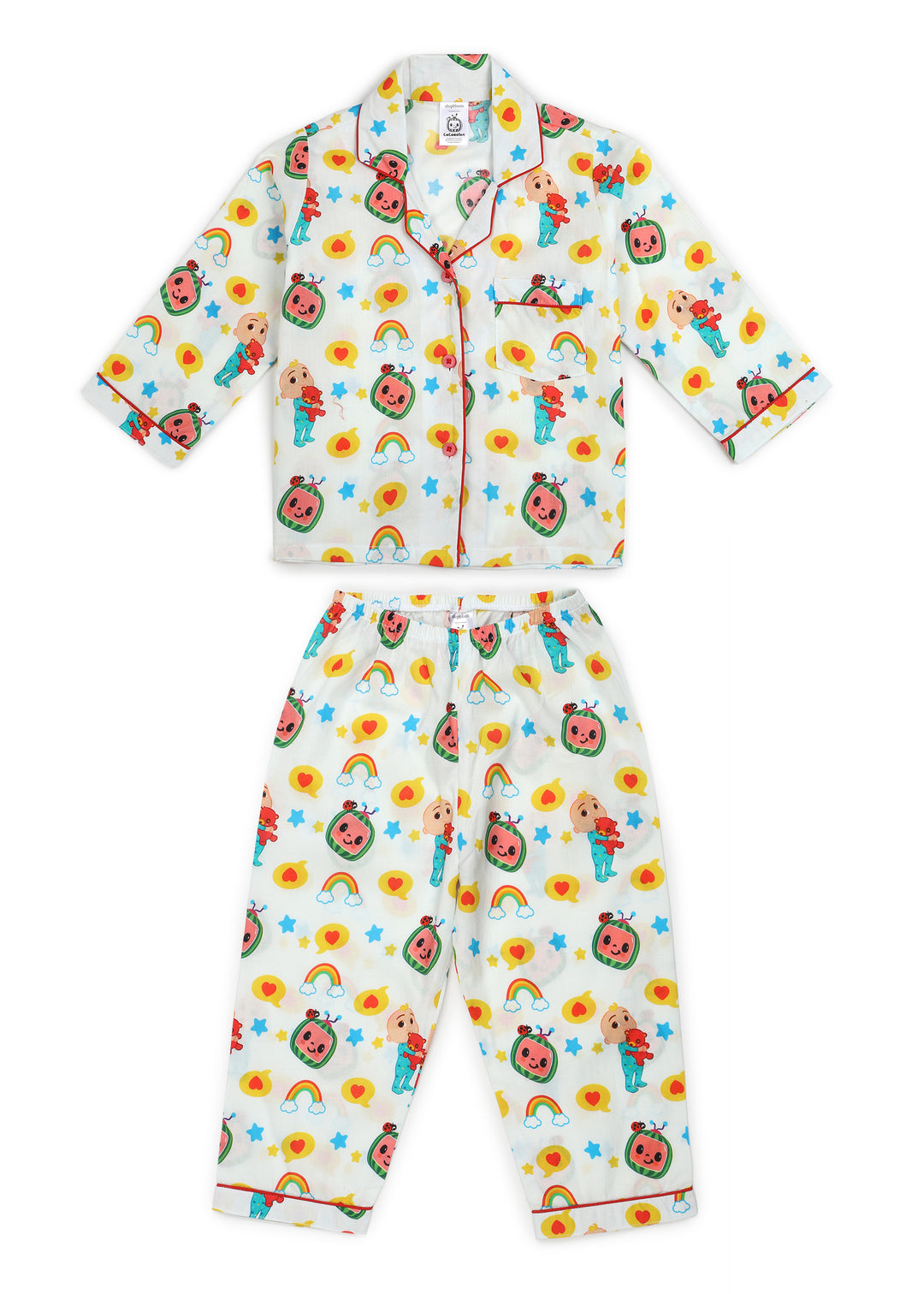 White Rainbow Print Long Sleeve Kids Night Suit