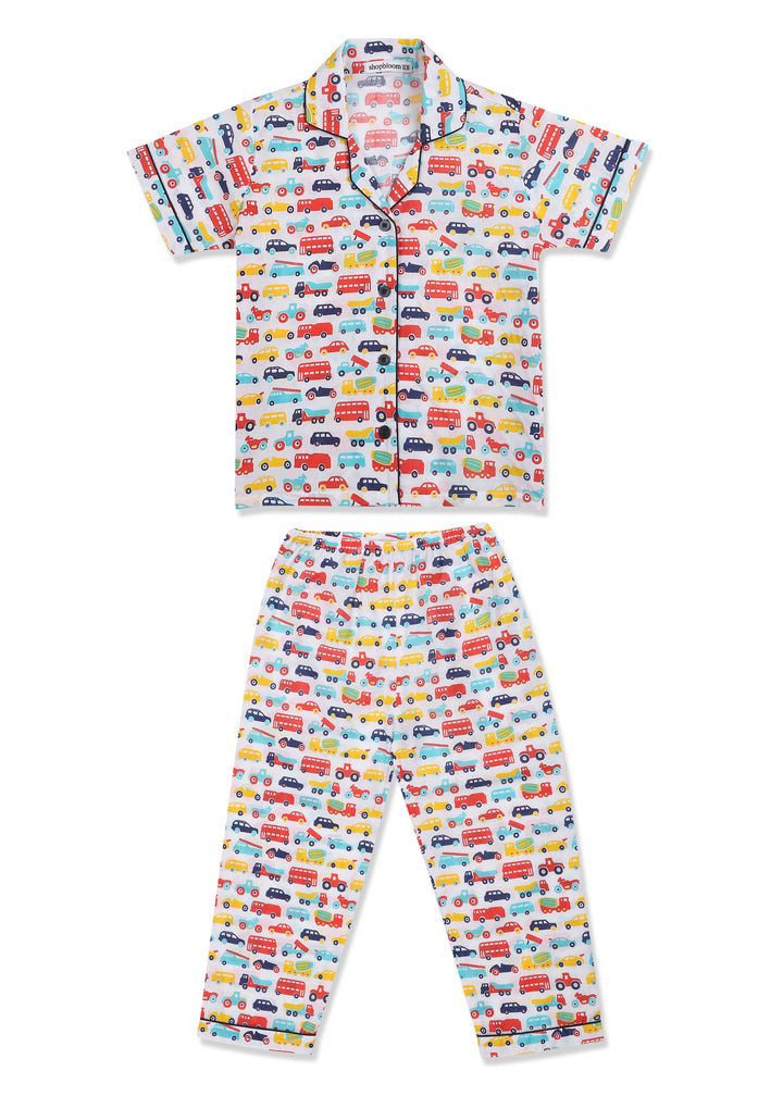 Colorful Vehicles Print Short Sleeve Kid's Night Suit