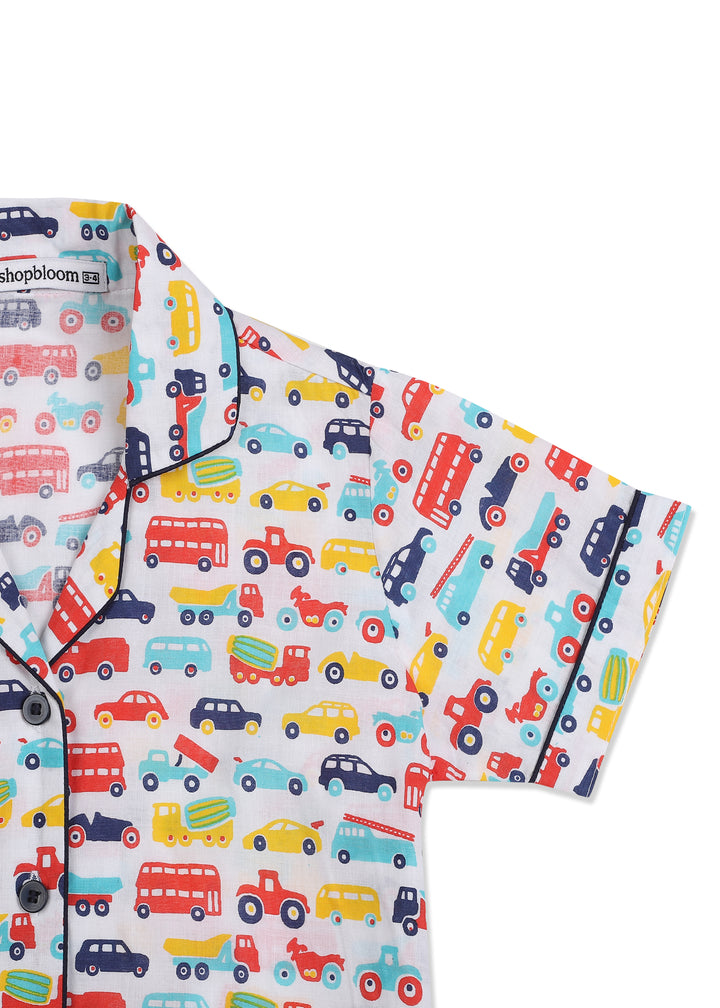 Colorful Vehicles Print Short Sleeve Kid's Night Suit