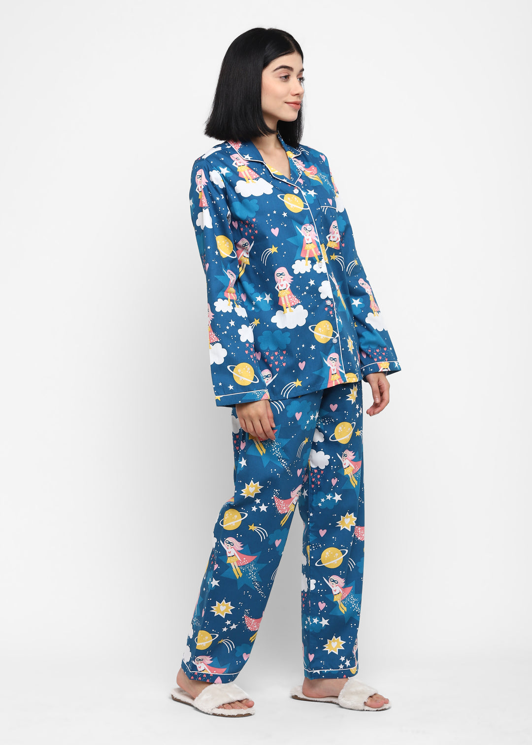 Wonder Girl Print Long Sleeve Women's Night Suit - Shopbloom