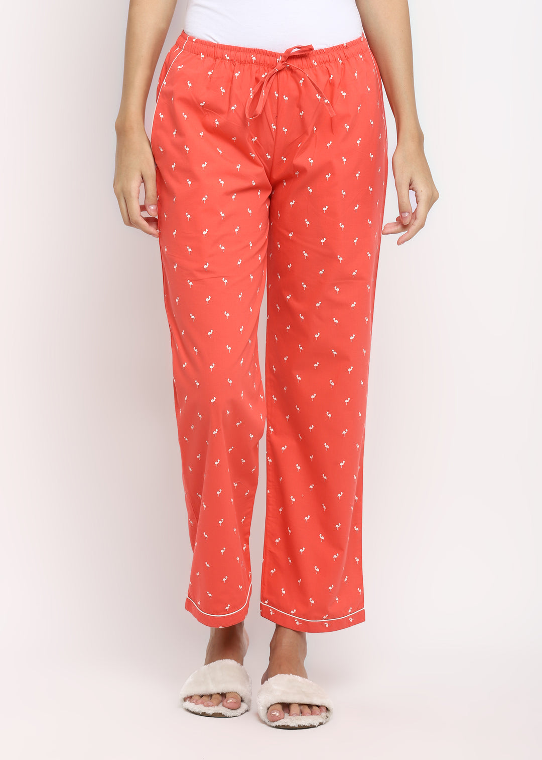 Bright Peach Flamingo Women's Pyjama Bottoms - Shopbloom