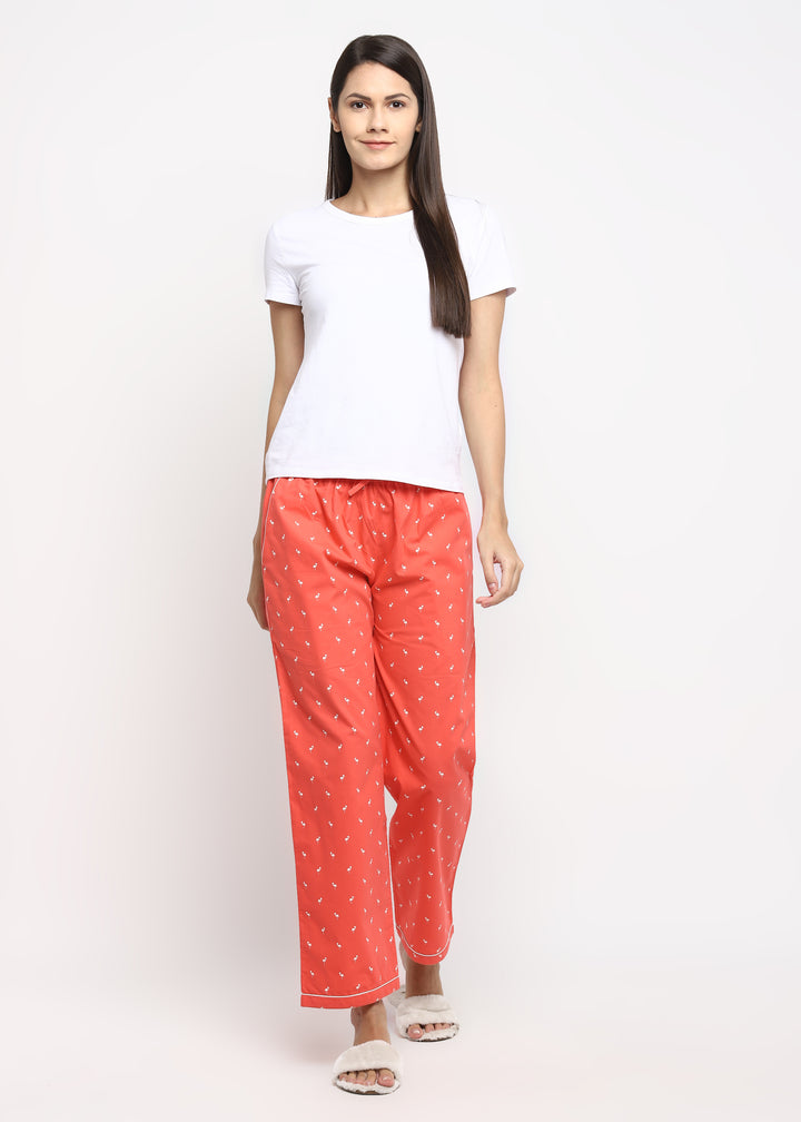 Bright Peach Flamingo Women's Pyjama Bottoms - Shopbloom