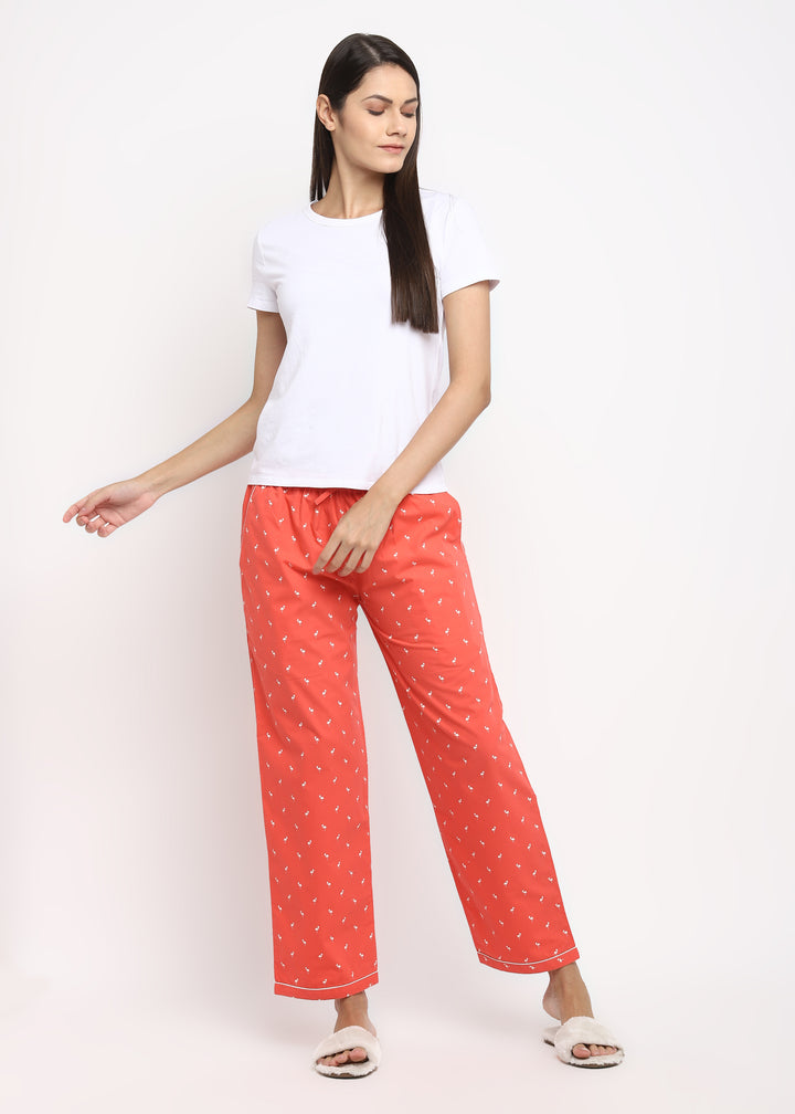 Bright Peach Flamingo Women's Pyjama Bottoms - Shopbloom