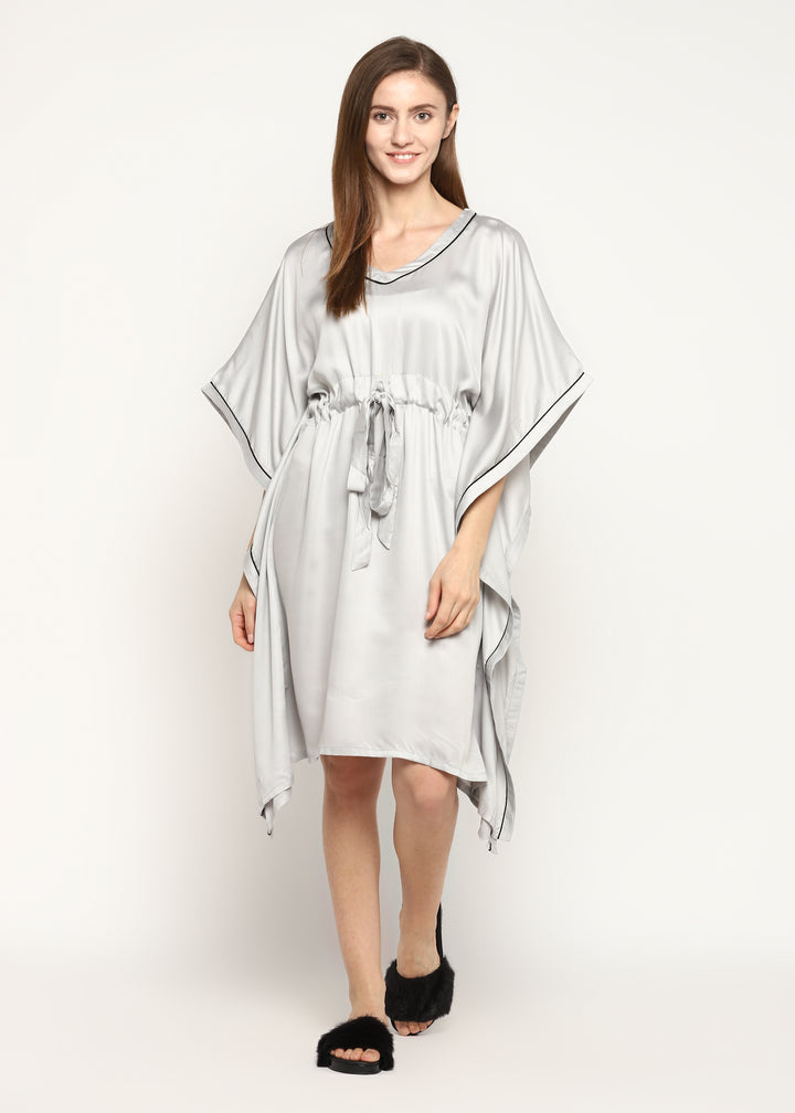 Ultra Soft Light Grey Modal Satin Women's Kaftan Dress - Shopbloom