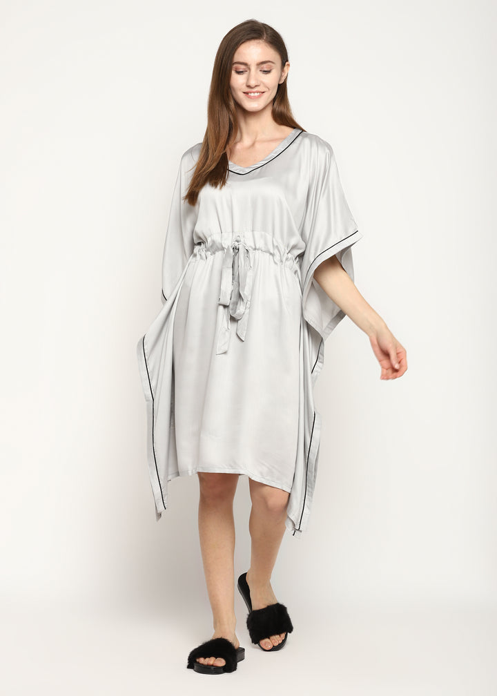 Ultra Soft Light Grey Modal Satin Women's Kaftan Dress - Shopbloom