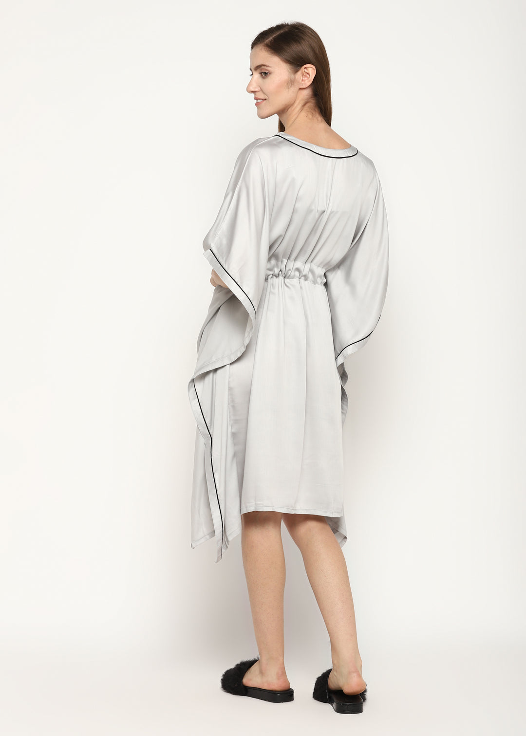 Ultra Soft Light Grey Modal Satin Women's Kaftan Dress - Shopbloom