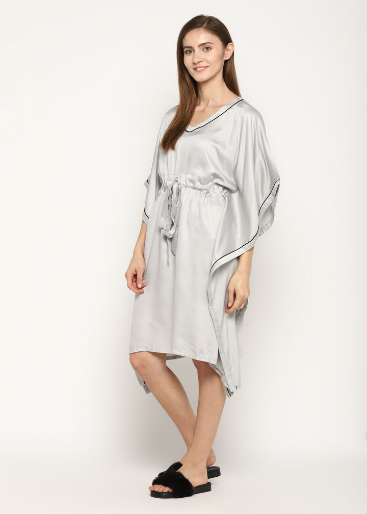 Ultra Soft Light Grey Modal Satin Women's Kaftan Dress - Shopbloom