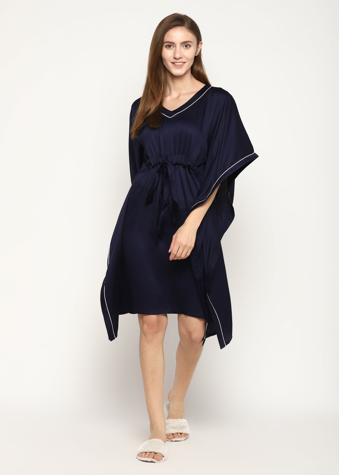 Ultra Soft Navy Modal Satin Women's Kaftan Dress - Shopbloom