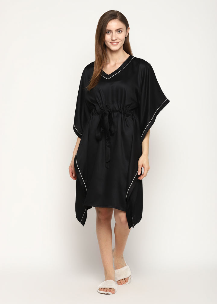 Ultra Soft Black Modal Satin Women's Kaftan Dress - Shopbloom