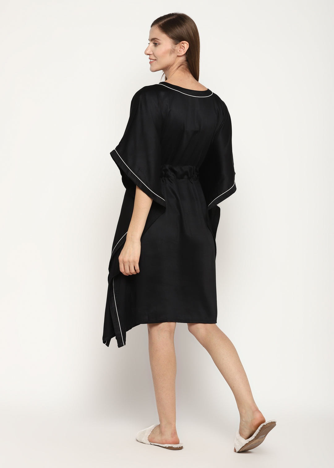 Ultra Soft Black Modal Satin Women's Kaftan Dress - Shopbloom