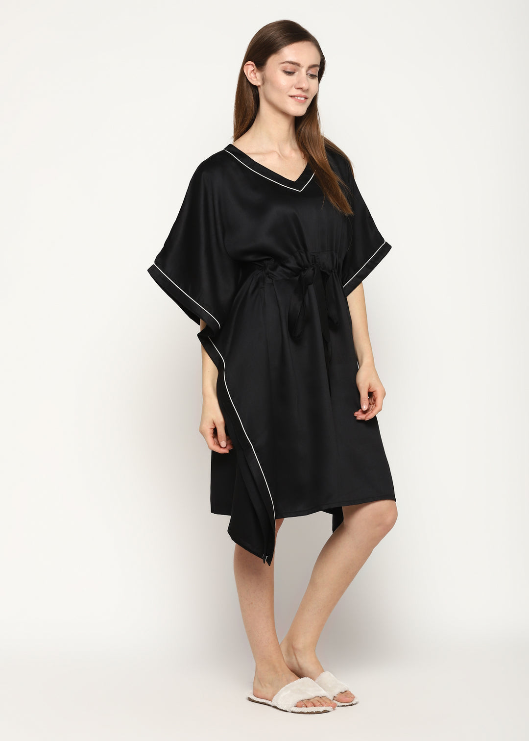 Ultra Soft Black Modal Satin Women's Kaftan Dress - Shopbloom