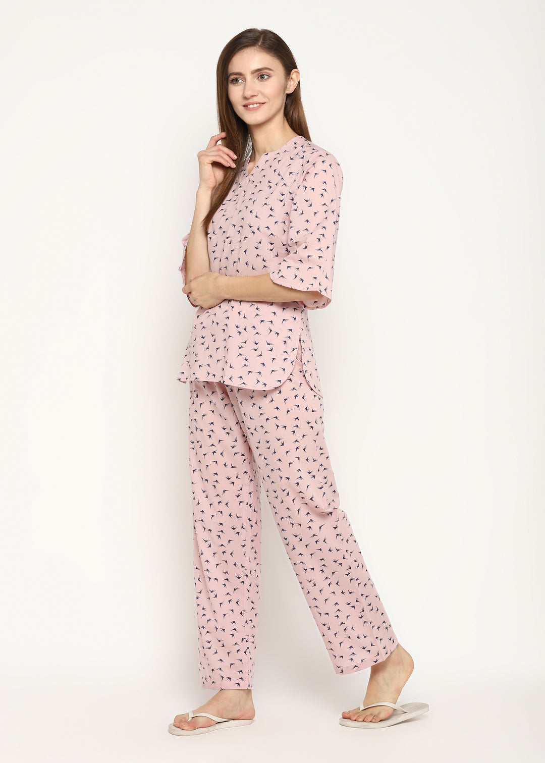 Bird Print V Neck Women's Night Suit - Shopbloom