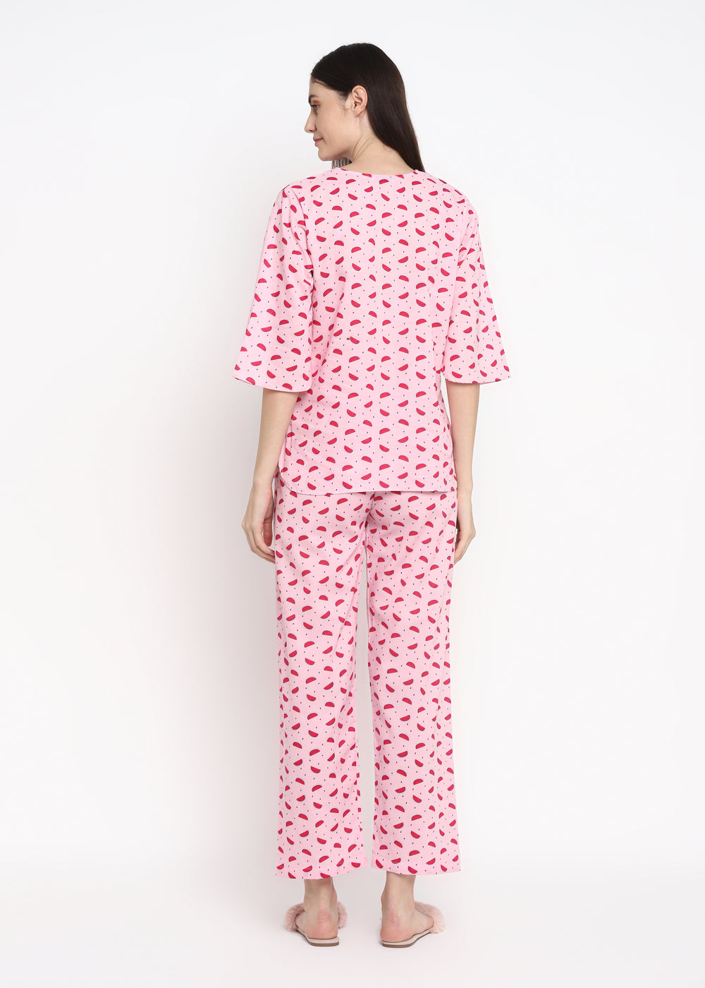 Pink Watermelon Print V Neck Women's Night Suit - Shopbloom