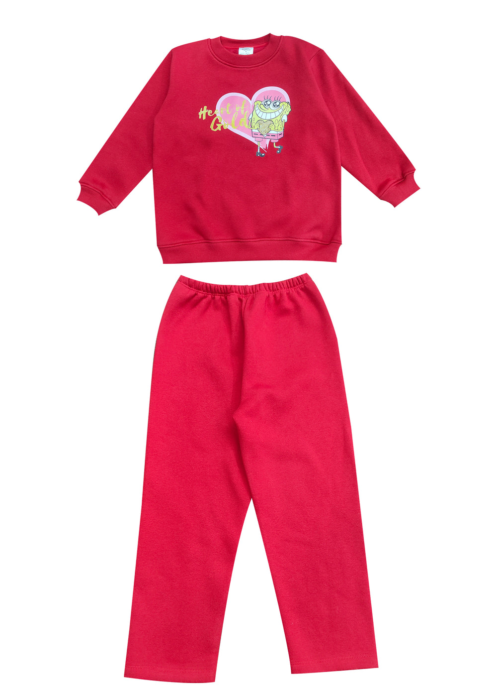 Spongebob Heart Of Gold Print Cotton Fleece Kids Sweatshirt Set - Shopbloom