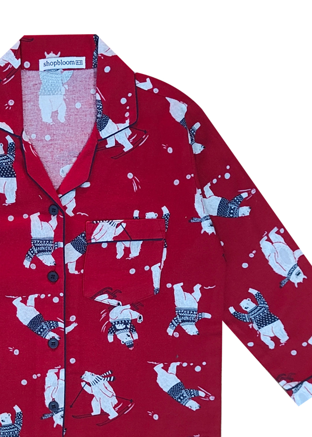 Christmas Bear Print Cotton Flannel Long Sleeve Kid's Night Suit - Shopbloom