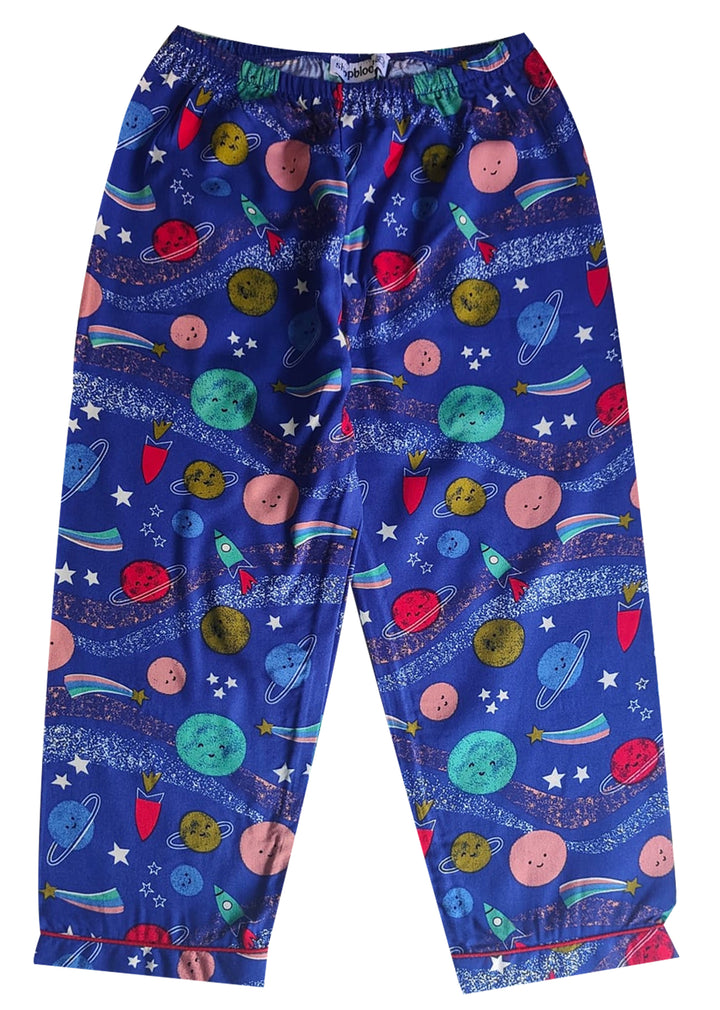 Blue Space Print Long Sleeve Kids Night Suit - Shopbloom