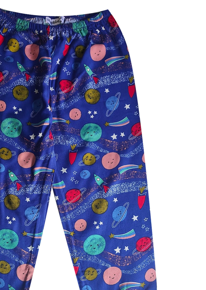 Blue Space Print Long Sleeve Kids Night Suit - Shopbloom