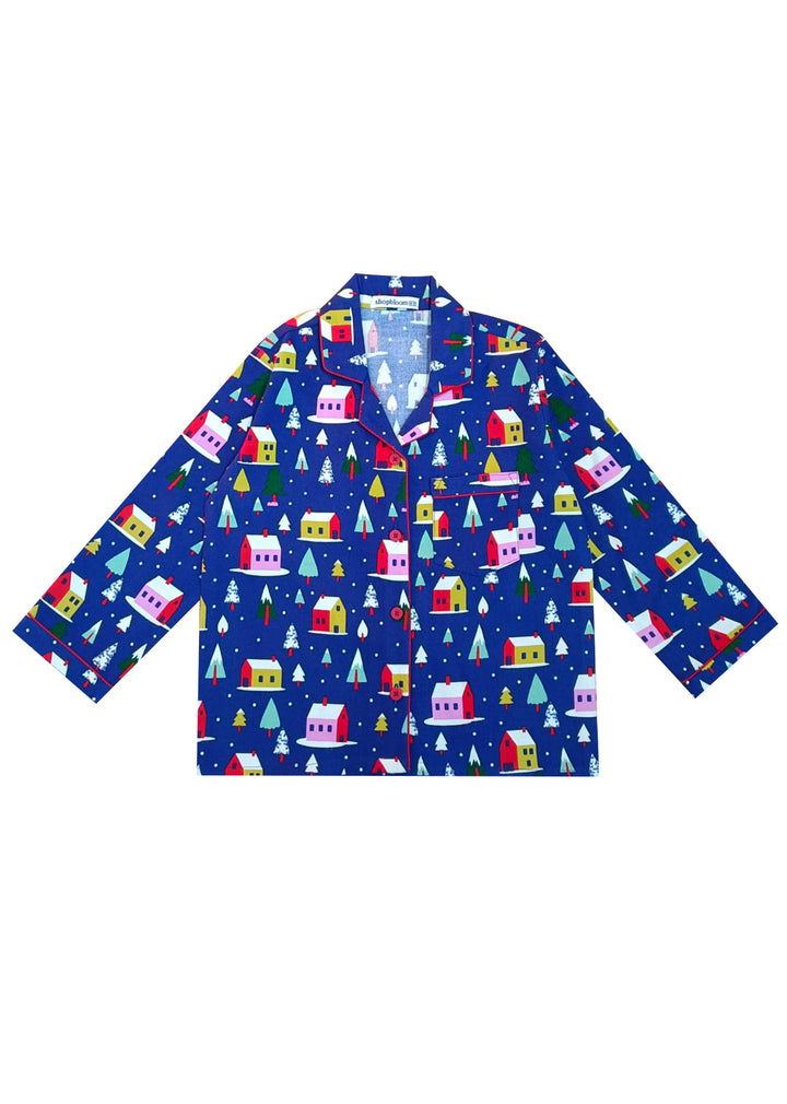 Christmas Land Print Cotton Flannel Long Sleeve Kid's Night Suit - Shopbloom