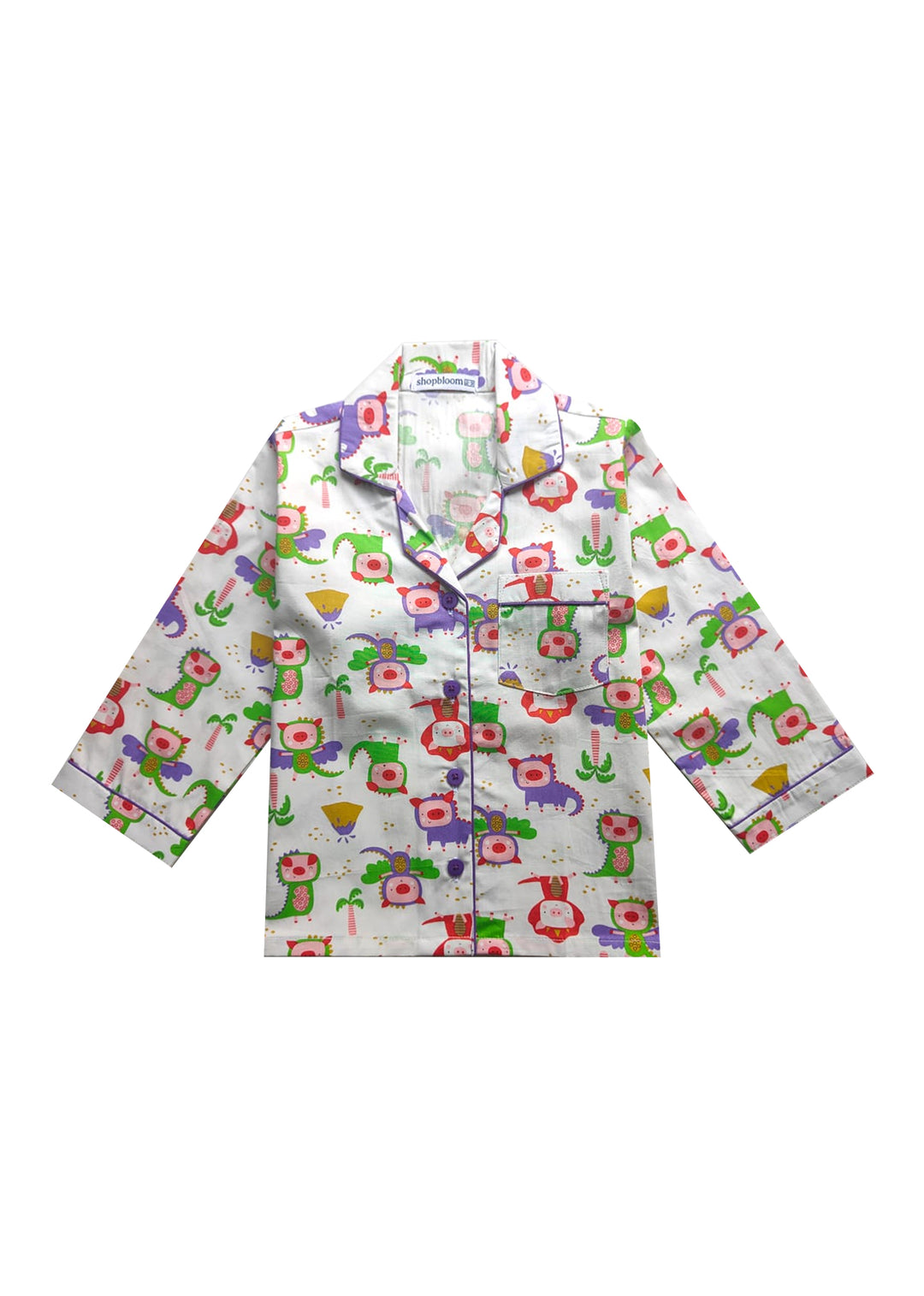 Playful Dino Print Long Sleeve Kids Night Suit - Shopbloom