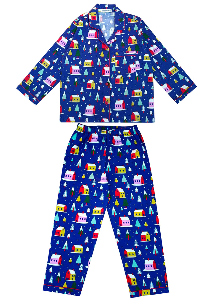 Christmas Land Print Cotton Flannel Long Sleeve Kid's Night Suit - Shopbloom