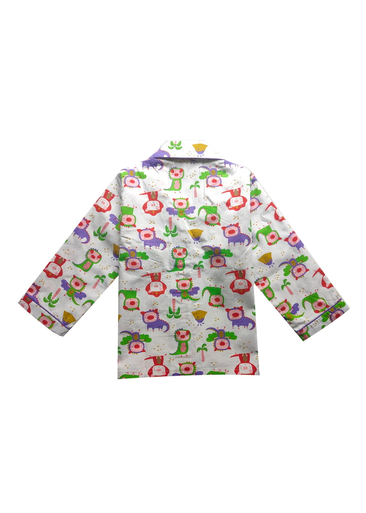 Playful Dino Print Long Sleeve Kids Night Suit - Shopbloom