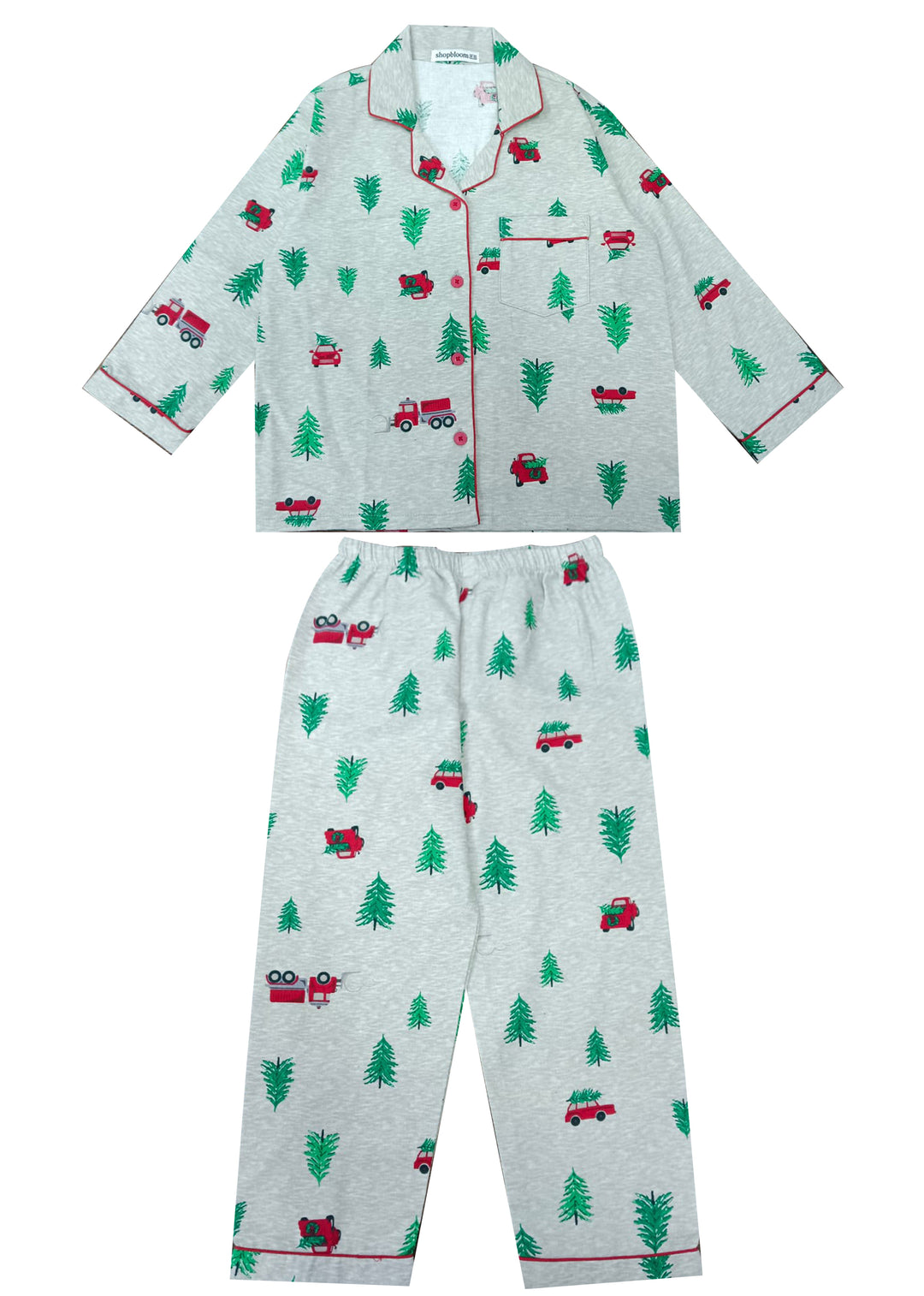 Car and Tree Print Cotton Flannel Long Sleeve Kid's Night Suit - Shopbloom