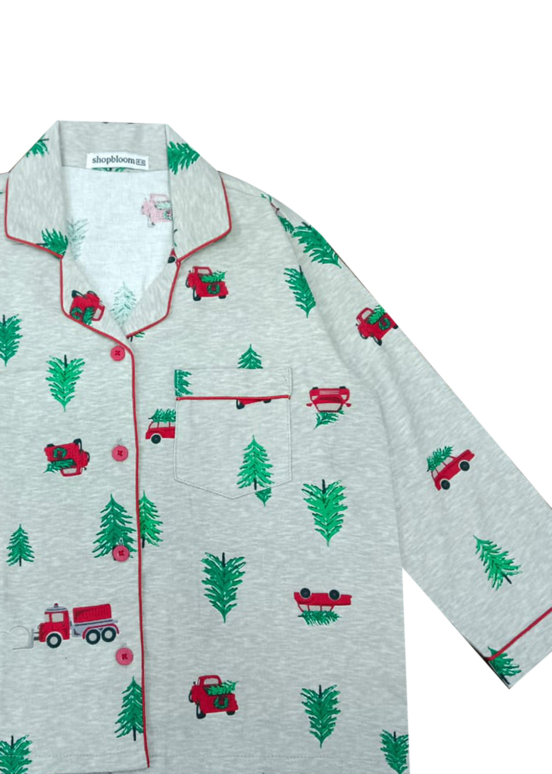 Car and Tree Print Cotton Flannel Long Sleeve Kid's Night Suit - Shopbloom