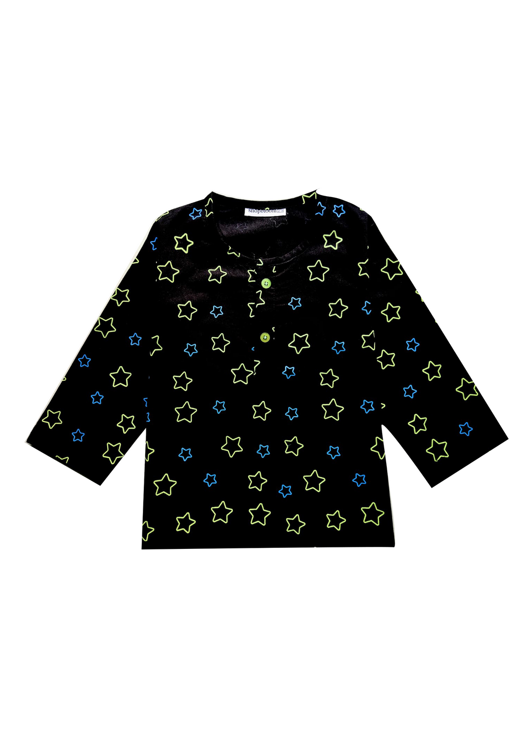 Glow in the Dark Blue Star Print Round Neck Long Sleeve Kids Night Suit - Shopbloom