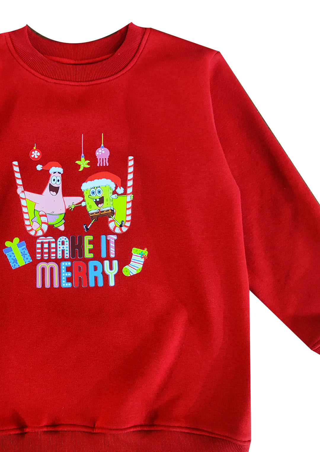 Spongebob Make it Merry Christmas Print Cotton Fleece Kids Sweatshirt Set - Shopbloom