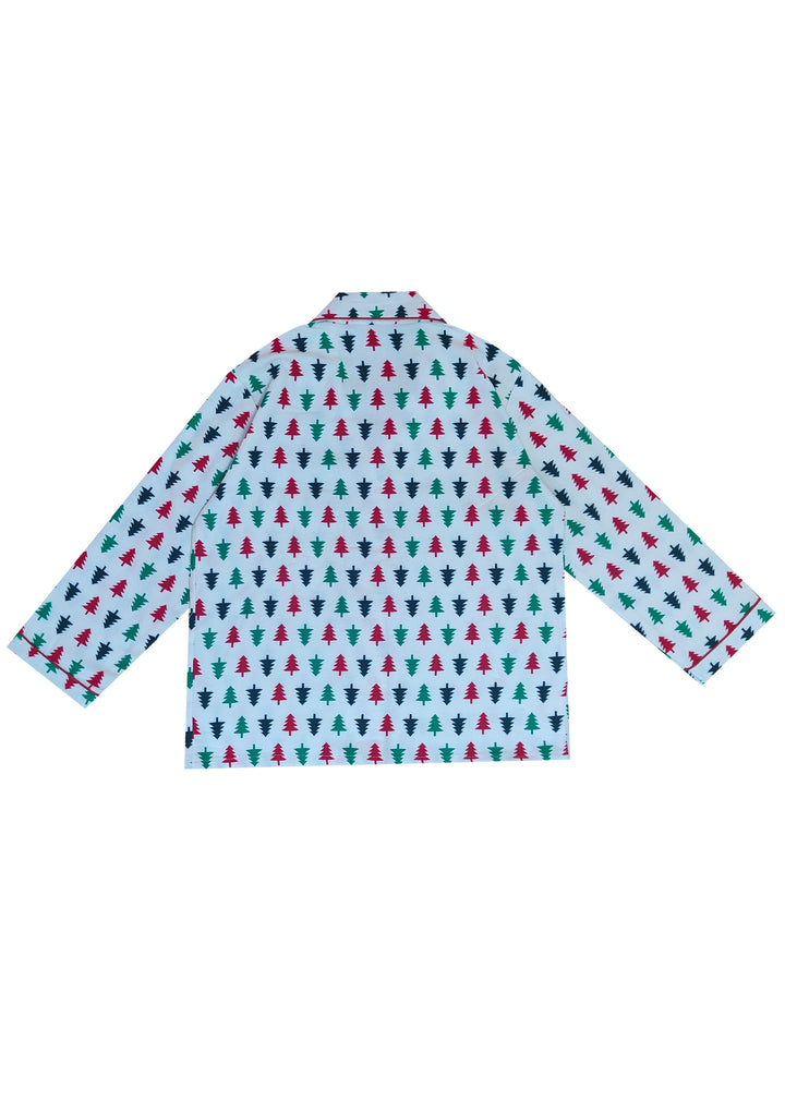 Tricolour Christmas Tree Print Cotton Flannel Long Sleeve Kid's Night Suit - Shopbloom