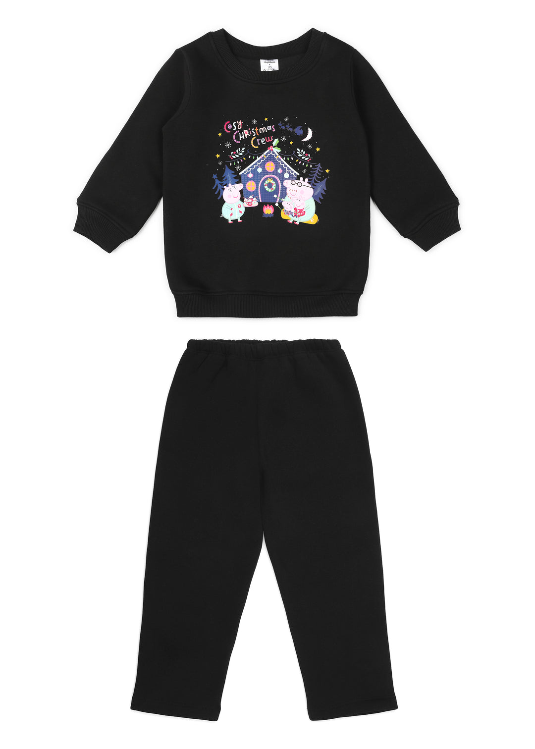 Peppa Cosy Christmas Black Print Cotton Fleece Kids Sweatshirt Set - Shopbloom