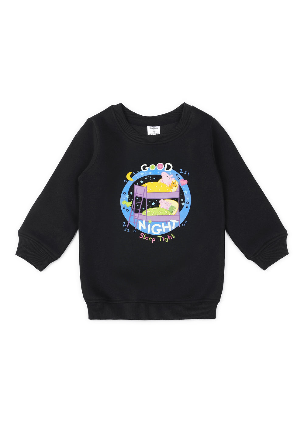 Peppa Good Night Black Print Cotton Fleece Kids Sweatshirt Set - Shopbloom