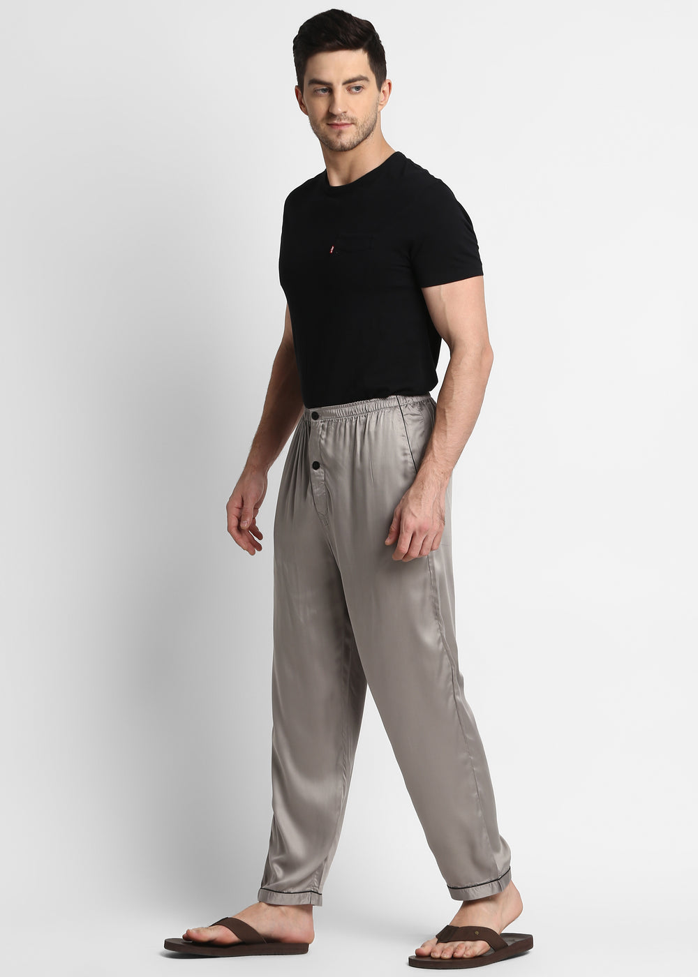 Ultra Soft Light Grey Modal Satin Men's Pyjama Bottoms - Shopbloom