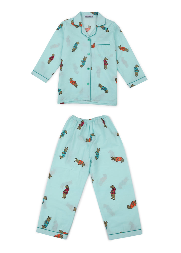 Dear Teddy Print Long Sleeve Kids Night Suit - Shopbloom