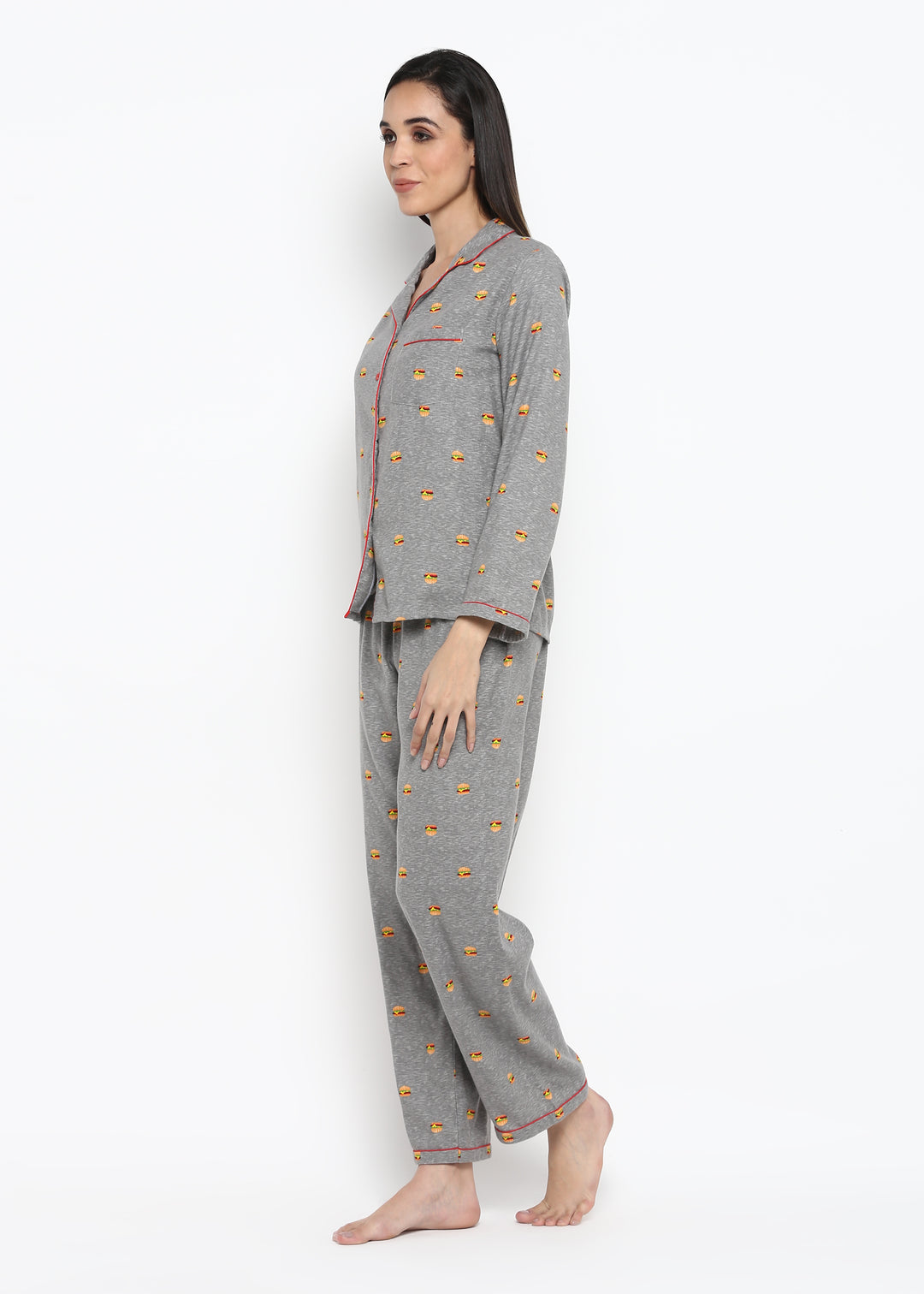 Burger Print Long Sleeve Women's Night Suit - Shopbloom