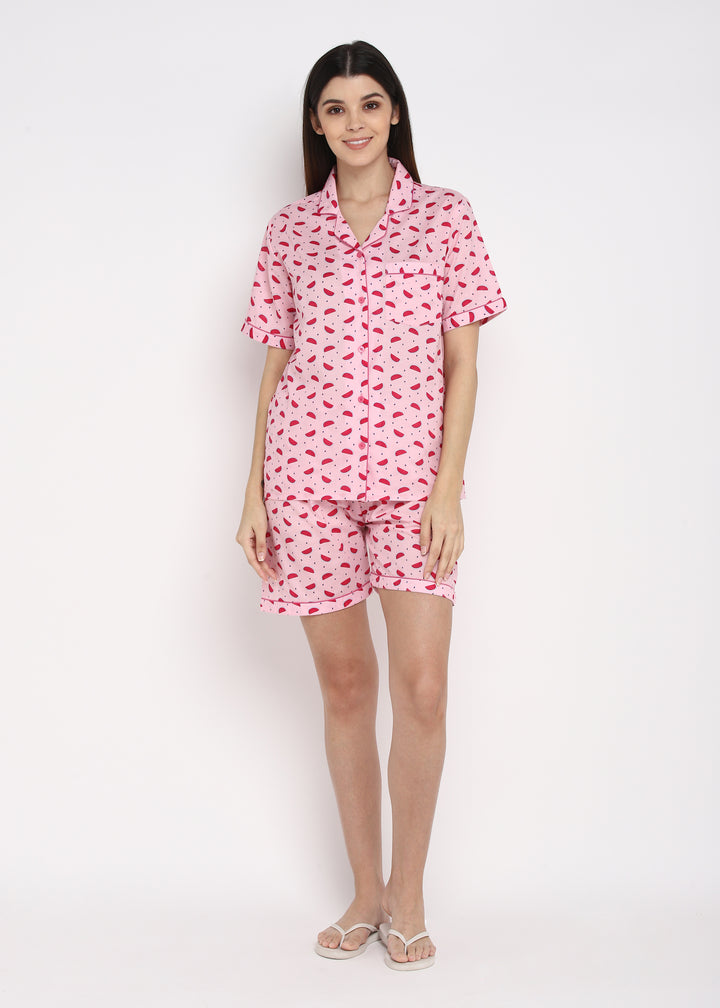 Pink Watermelon Print Shirt and Shorts Women's Set - Shopbloom