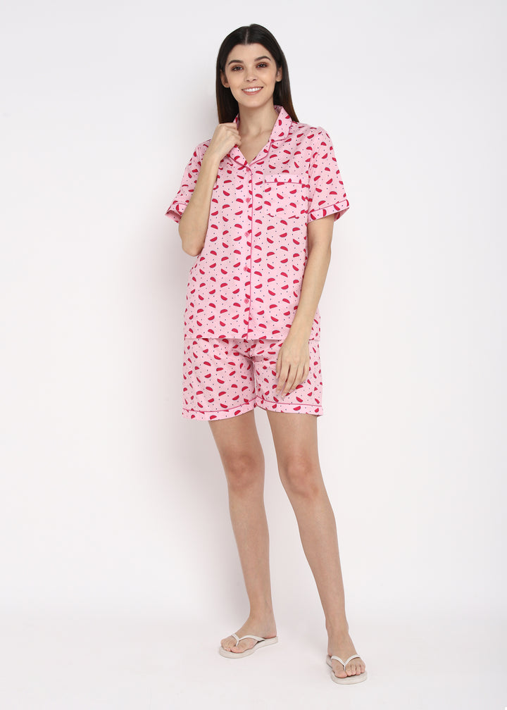 Pink Watermelon Print Shirt and Shorts Women's Set - Shopbloom