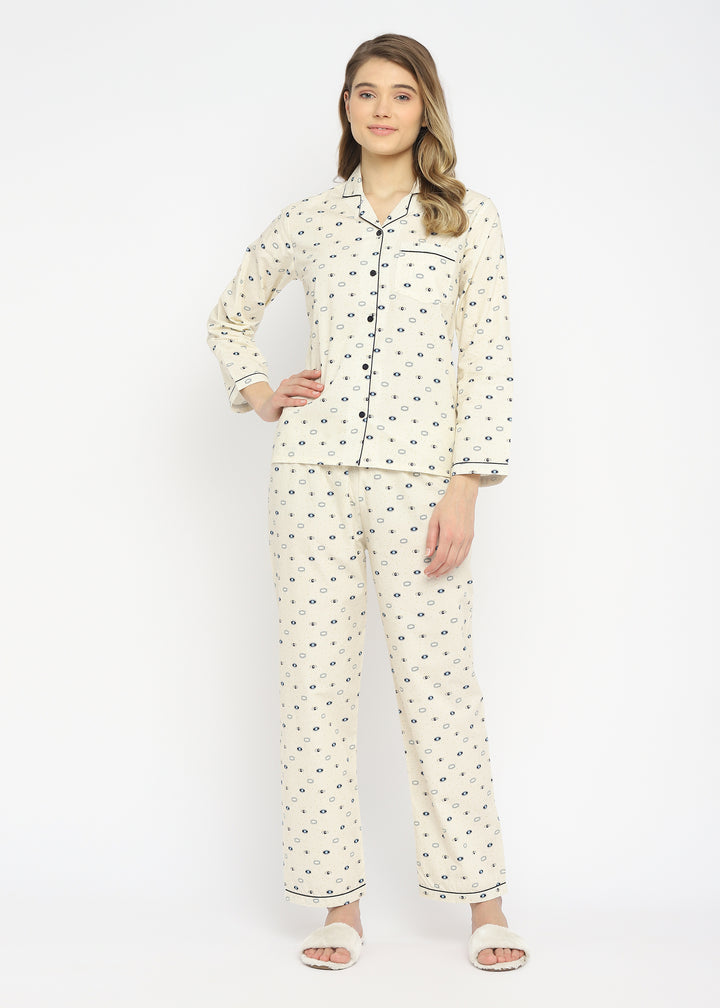 Evil Eye Print Long Sleeve Women's Night Suit - Shopbloom