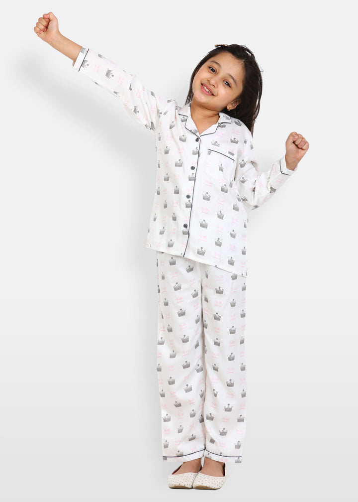 Princess Forever Print Long Sleeve Kids Night Suit - Shopbloom