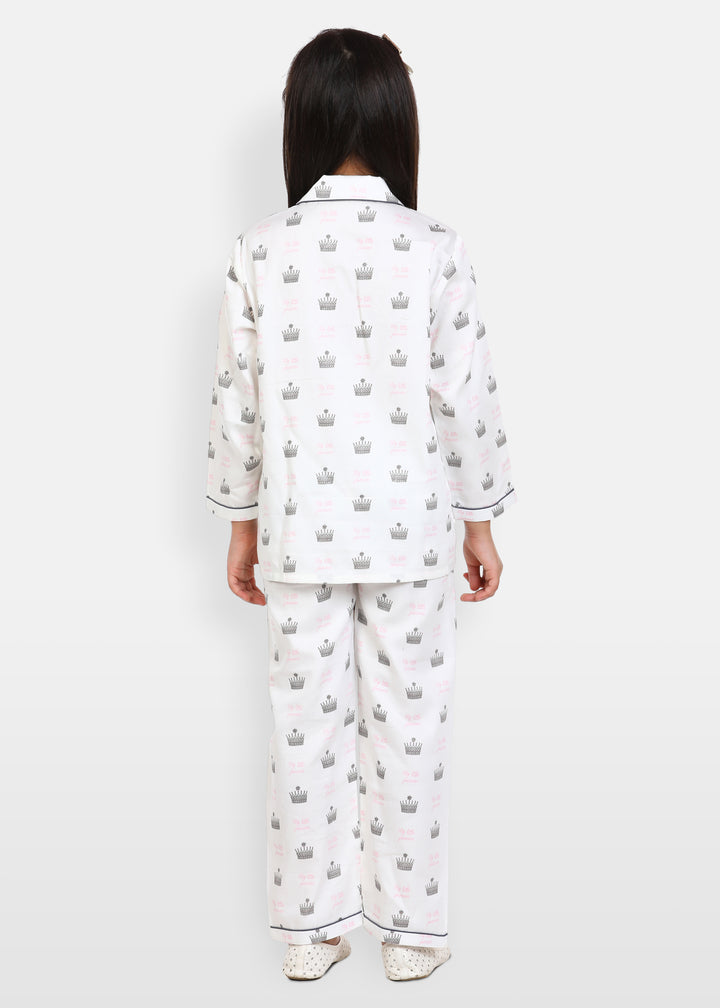 Princess Forever Print Long Sleeve Kids Night Suit - Shopbloom