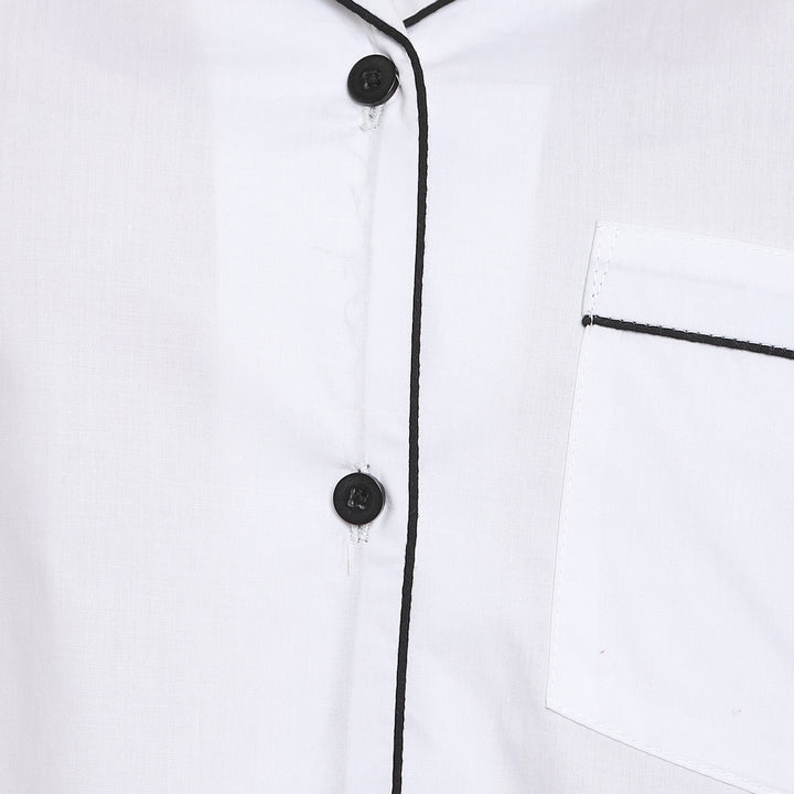 White Cotton Poplin with Black Piping Women's Night Suit - Shopbloom