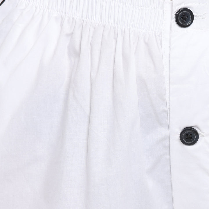 White Cotton Poplin with Black Piping Women's Night Suit - Shopbloom