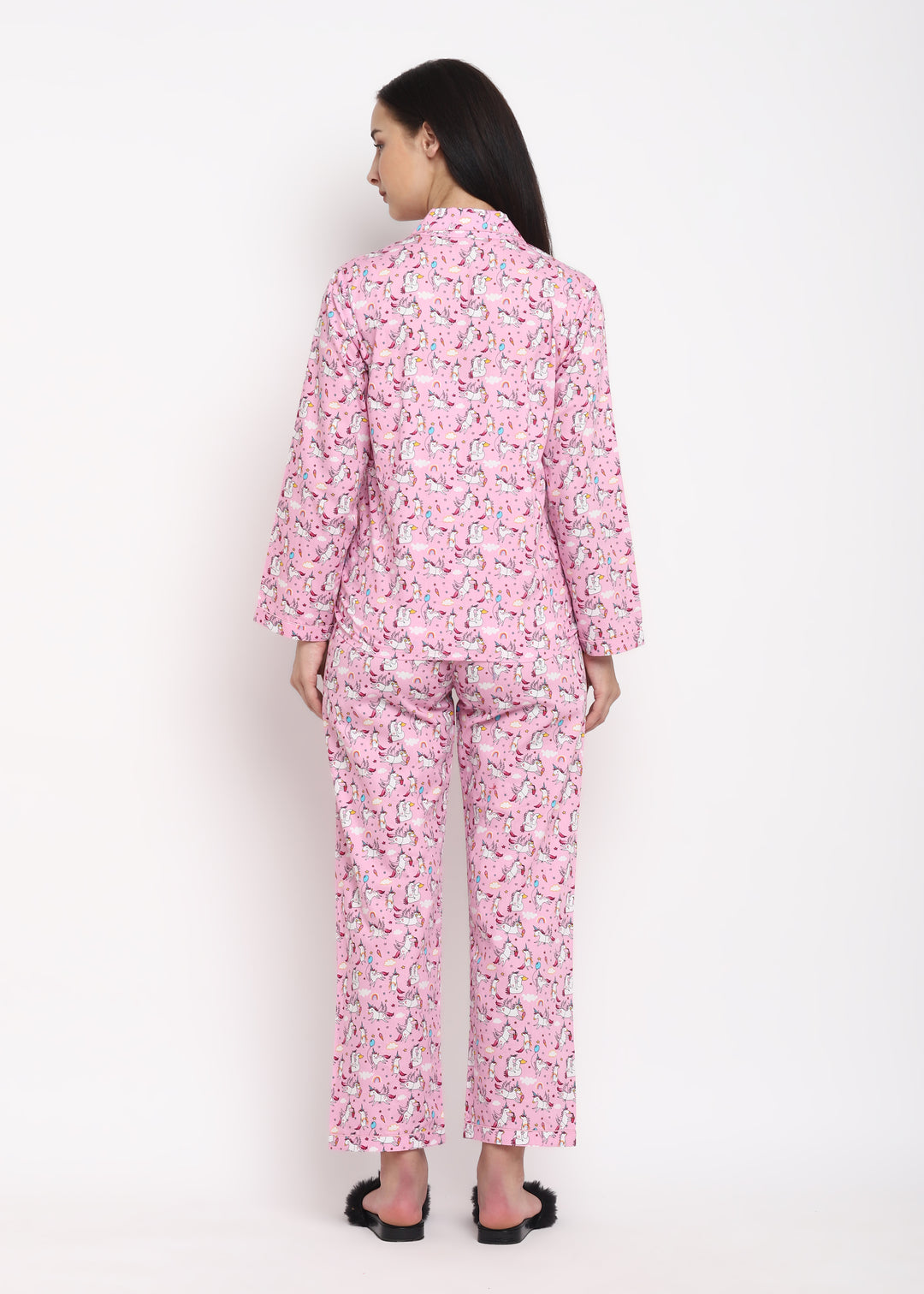 Pink Unicorn Print Long Sleeve Women's Night Suit - Shopbloom